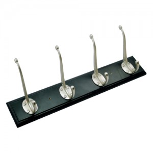 4 Brass Hooks on Matt Black Colour Wood 